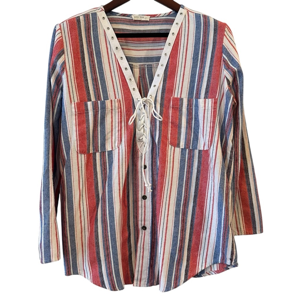 Miss Love Striped & Tie Top L
